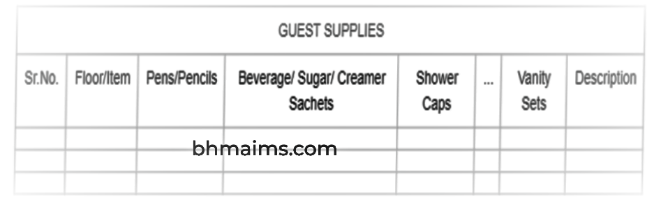 Sample image of guest supplies register used by desk control in hotel housekeeping 