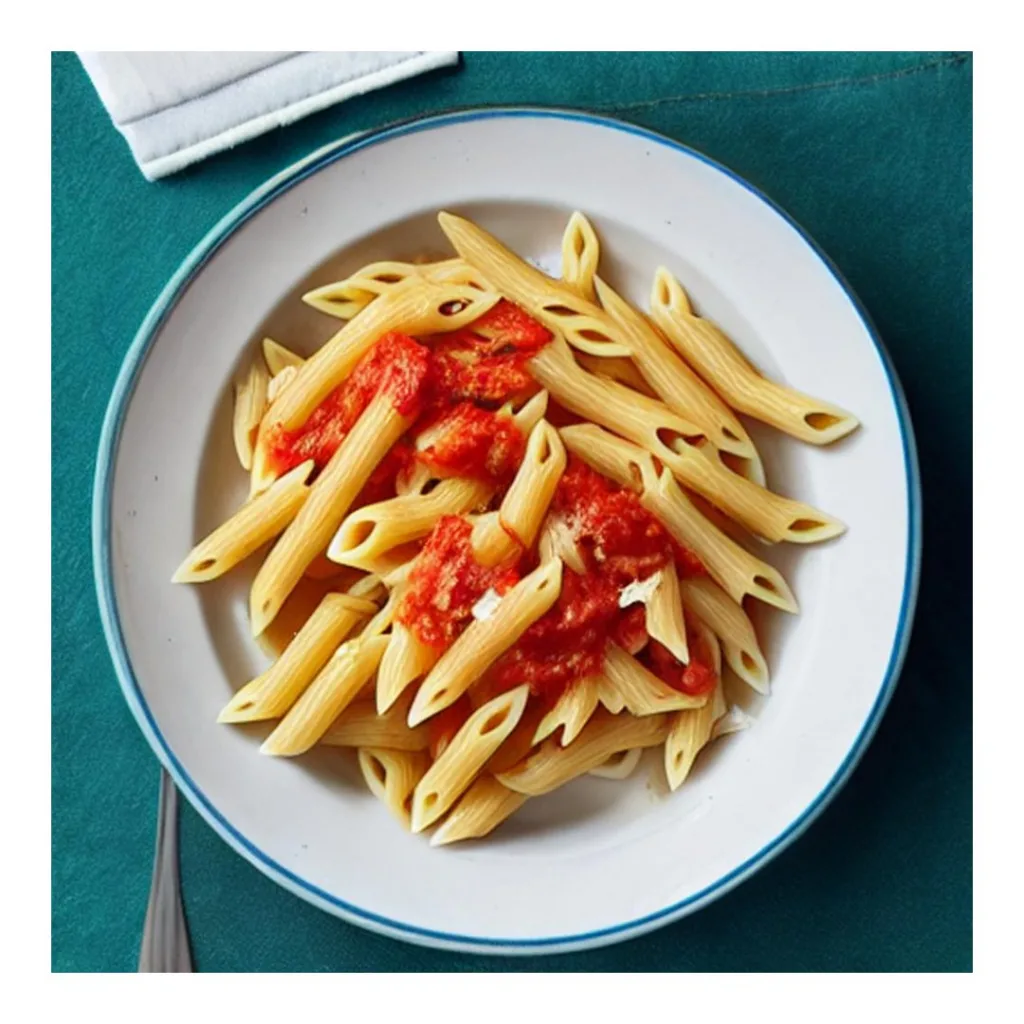 Penne pasta in a white plate