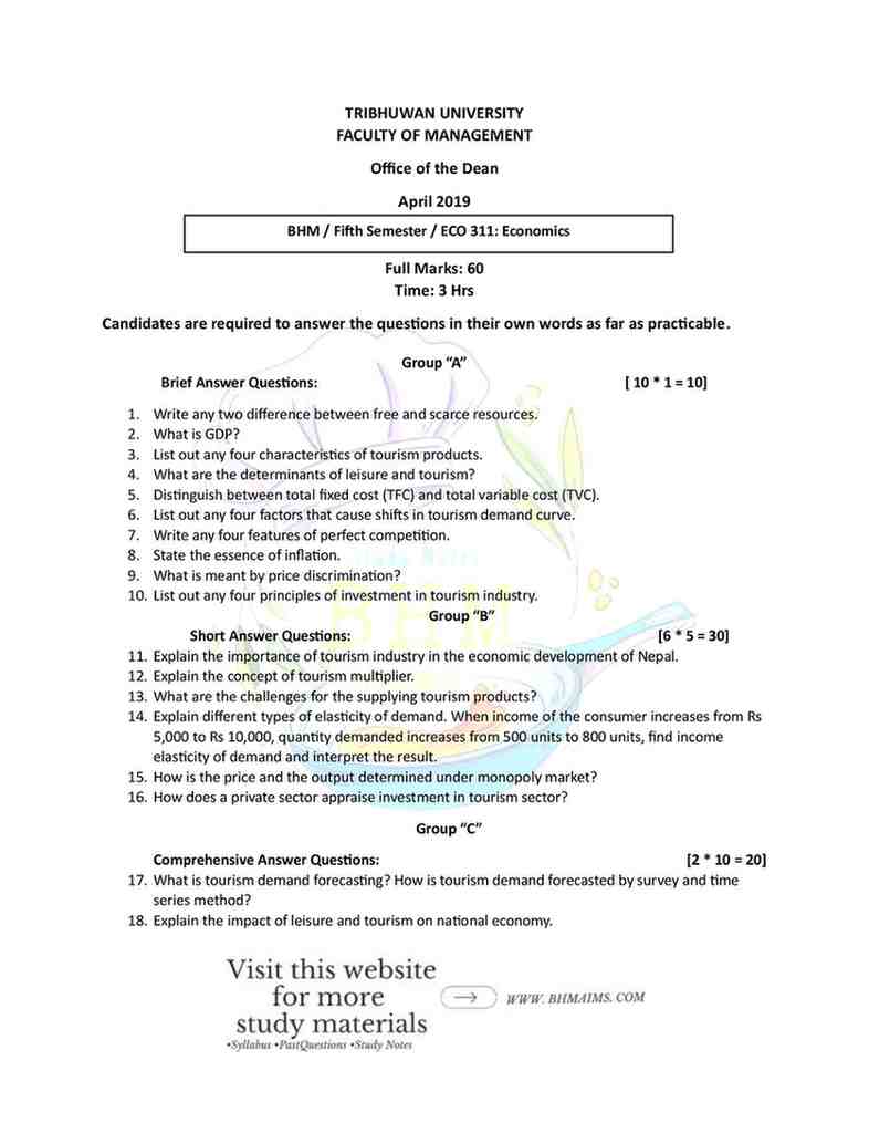 BHM-5th-Semester-Economics-2019-Past-Question 