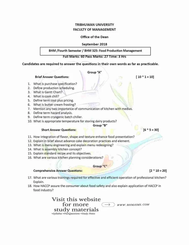 TU-bhm-4th-sem-food-production-management-past-year-question-2018