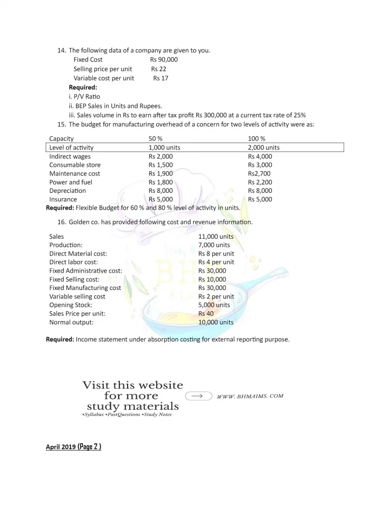 tu-bhm-3rd-semester-cost-and-management-accountancy-question-paper-year-2019