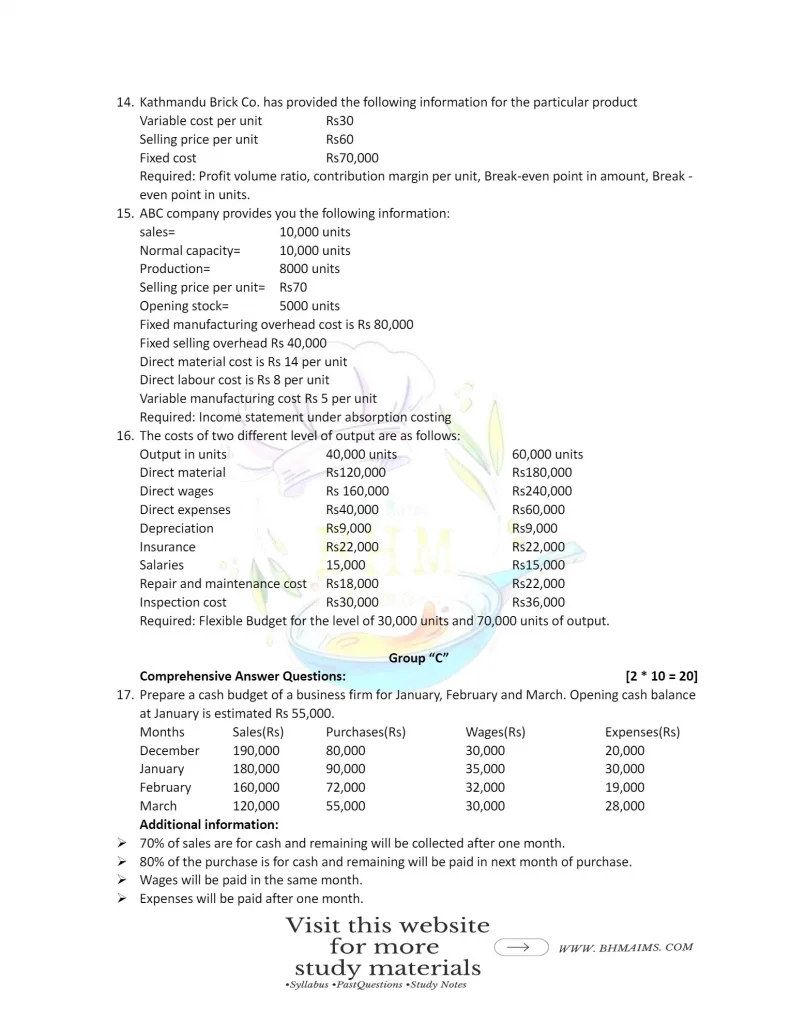 tu-bhm-3rd-semester-cost-and-management-accountancy-question-paper-year-2017