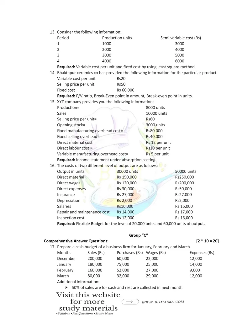 tu-bhm-3rd-semester-cost-and-management-accountancy-question-paper-year-2018