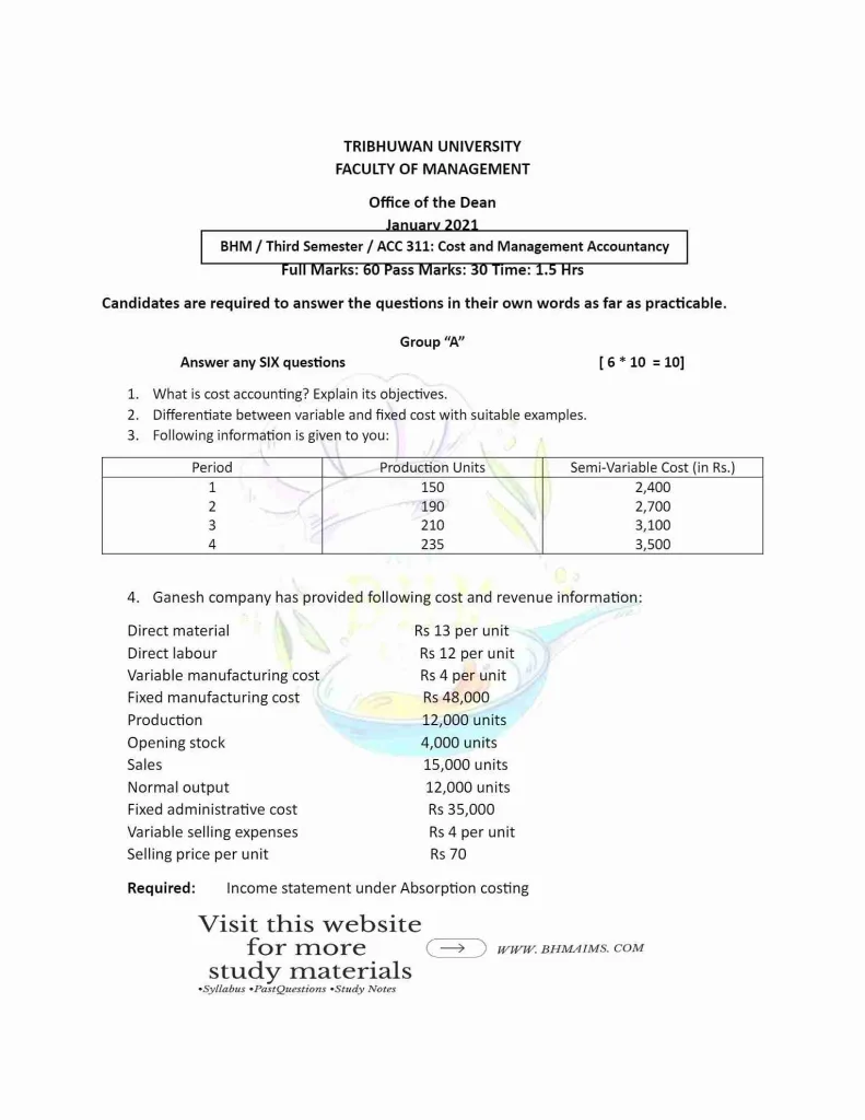 tribhuwan-university-bhm-3rd-semester-cost-and-management-accountancy-question-paper-2021