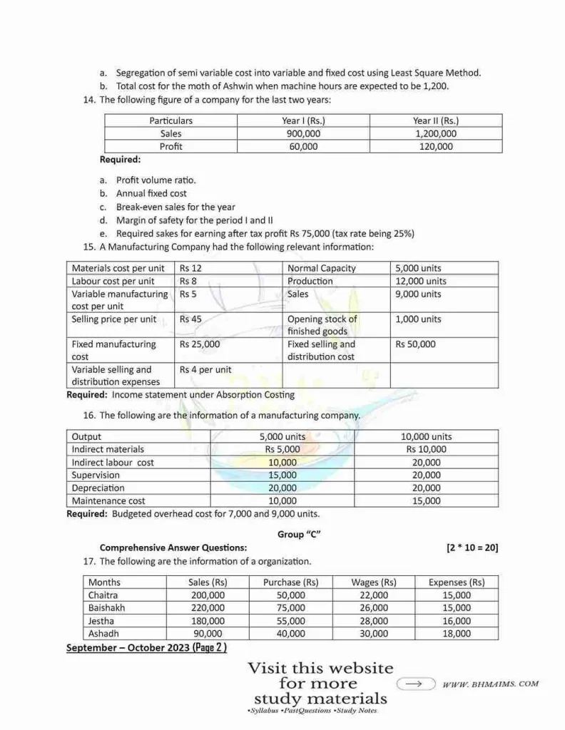 tribhuwan-university-bhm-3rd-semester-cost-and-management-accountancy-question-paper-2023