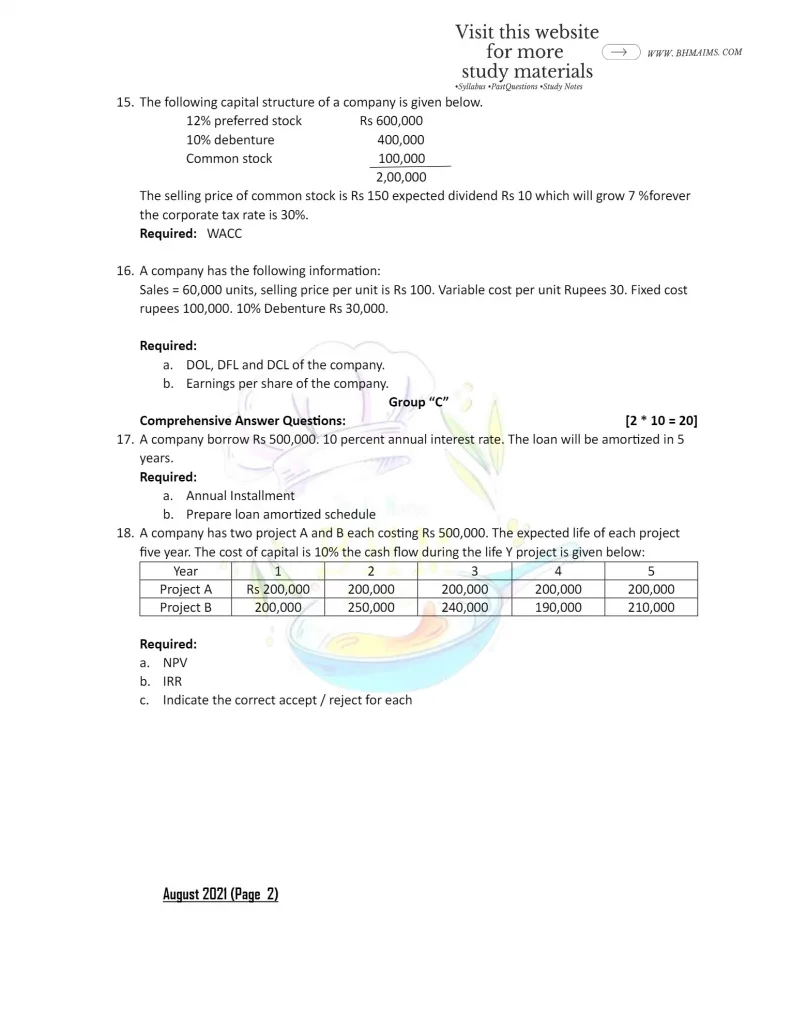 tu-bhm-4th-semester-financial-management-2021-past-year-question-paper