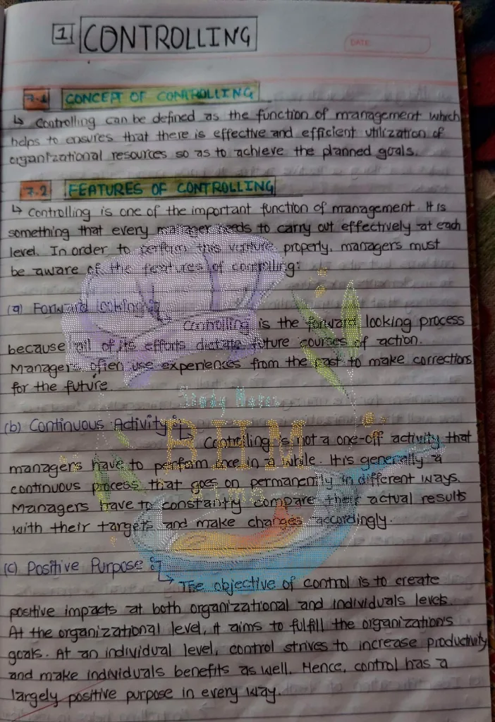 BHM 1st semester Principle of Management Study Notes on Controlling  POM