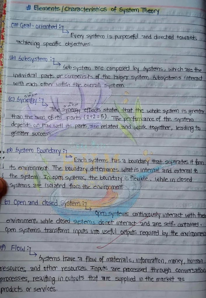 Principle of Management (POM) - Evolution of Management Thoughts Notes on elements or characteristics of system theory