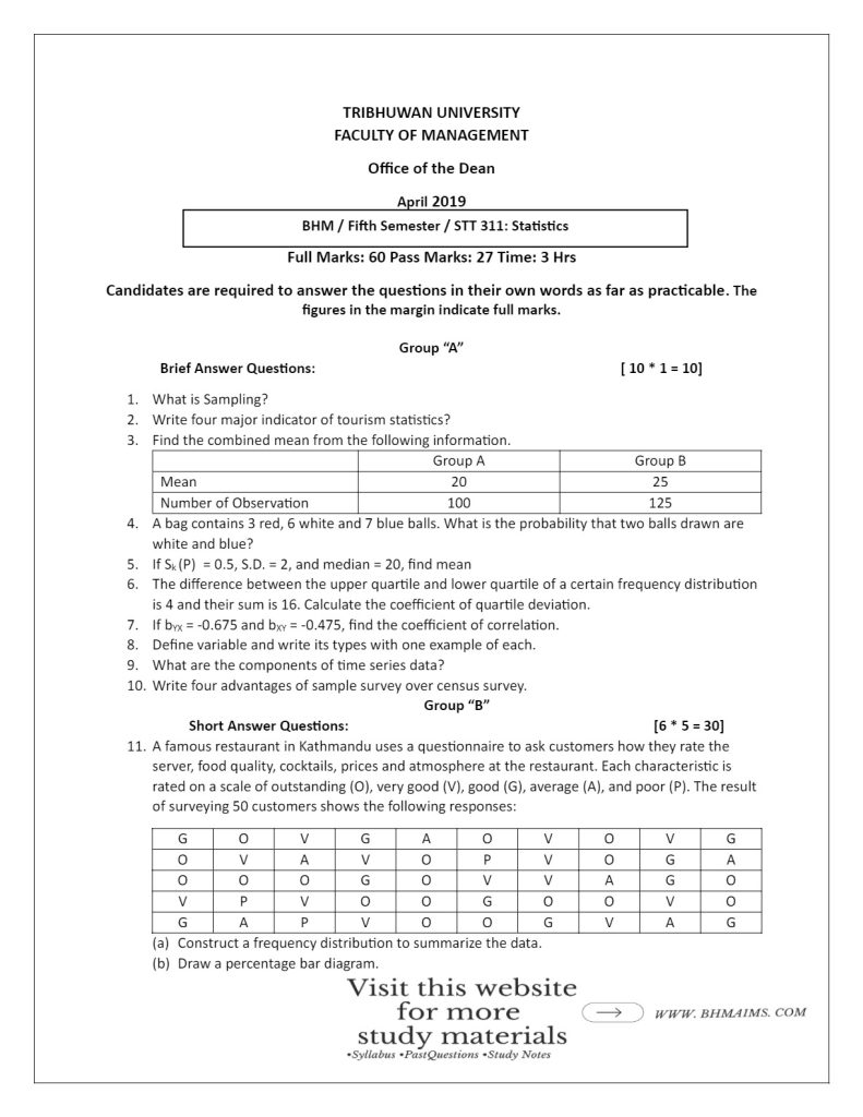 tu-bhm-5th-semester-statistics-past-question-paper-2019