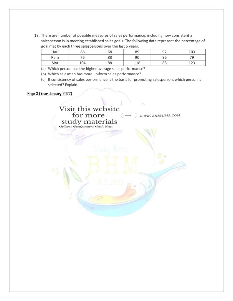 tribhuwan university-bachelor-in-hotel-management-5th-semester-statistics-old-question-paper-2022