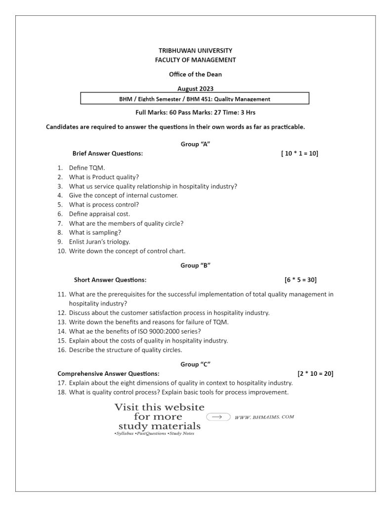 tribhuwan-university-bhm-eighth-semester-quality-management-2023-old-year-question-paper