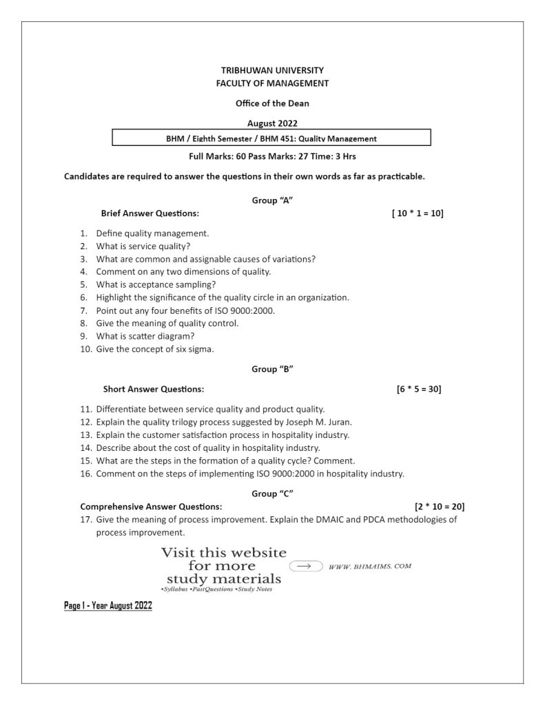 tu-bhm-eighth-semester-quality-management-2022-old-year-question-paper