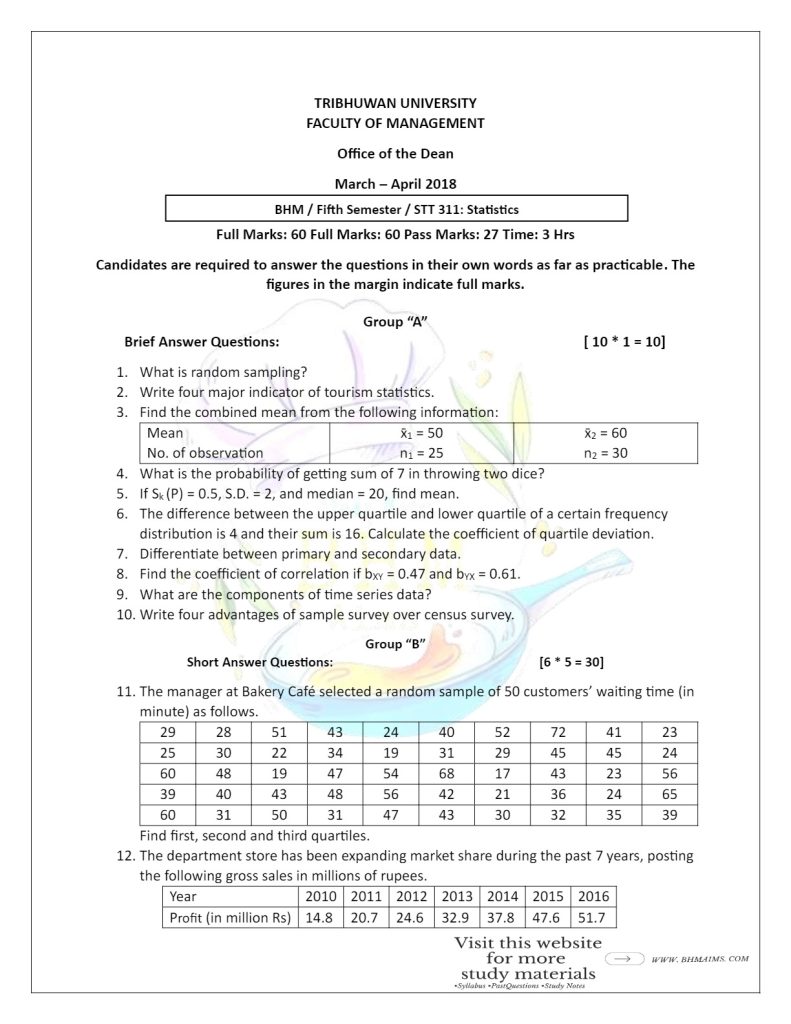 tribhuwan-university-bhm-5th-semester-statistics-past-question-paper-2018