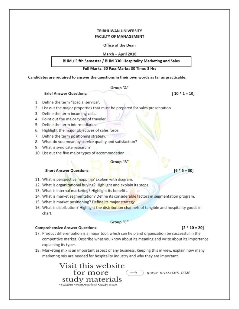 bhm-hospitality-marketing-and-sales-question-paper-2018