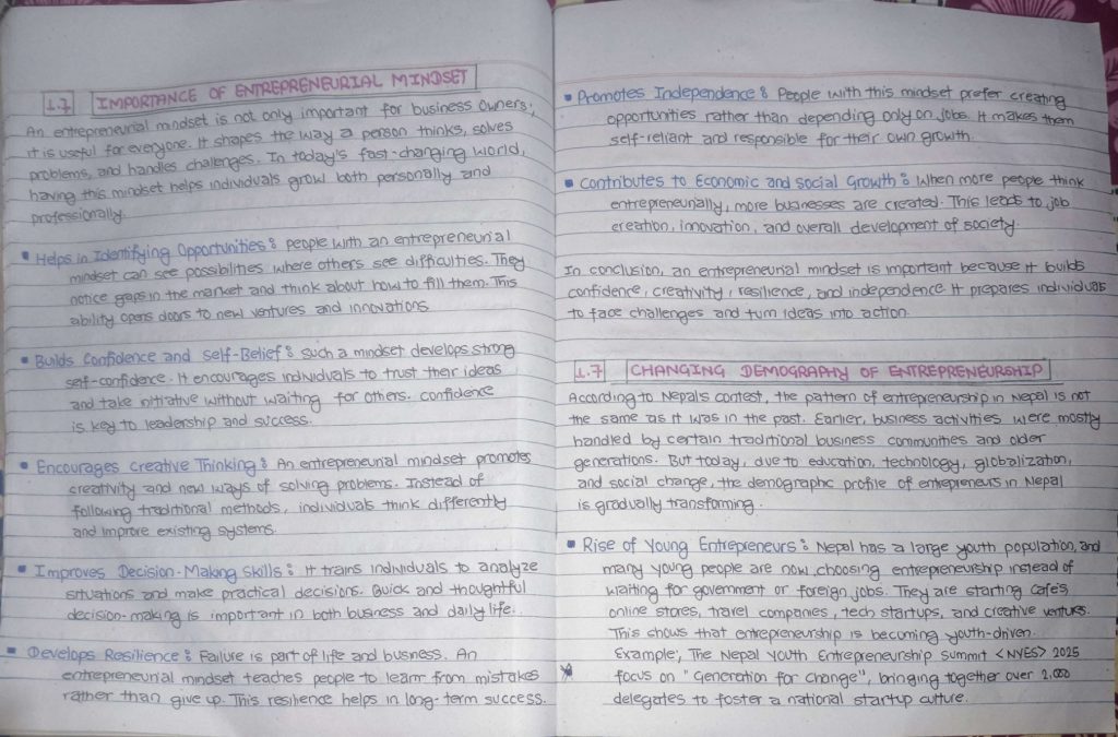 Unit 1: Introduction to Entrepreneurship and Business Idea Notes - BHM