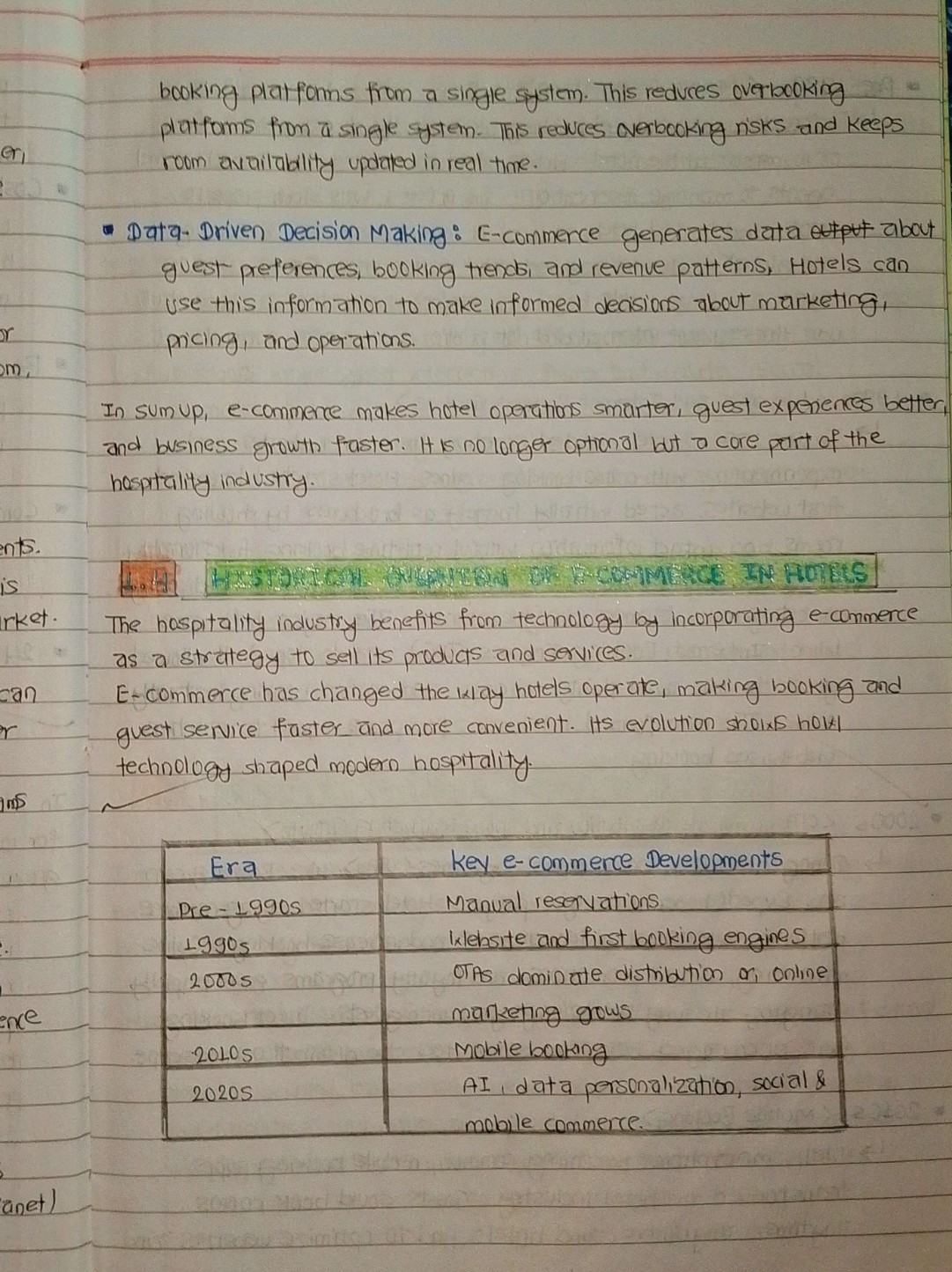 Unit 1: Introduction to E-commerce in Hotel Management - Notes